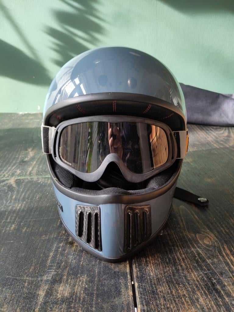 Rough Crafts motorhelm XL 30mm met Roeg bril in hoes, XL, Integraalhelm, Tweedehands, Ophalen