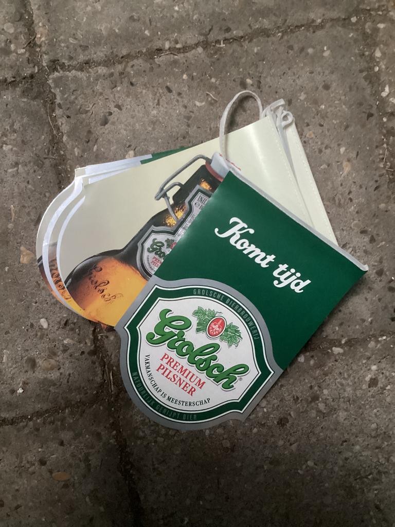 Vlaggelijntje van Grolsch bier, Verzamelen, Biermerken, Ophalen of Verzenden, Zo goed als nieuw, Grolsch