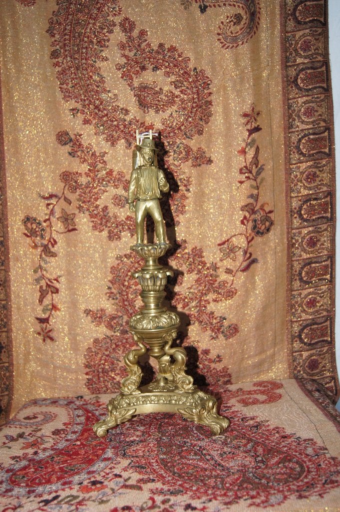 Antiek bronzen beeld van man op sokkel, Antiek en Kunst, Gepatineerd, Ophalen of Verzenden, Brons, 20 - 50 cm