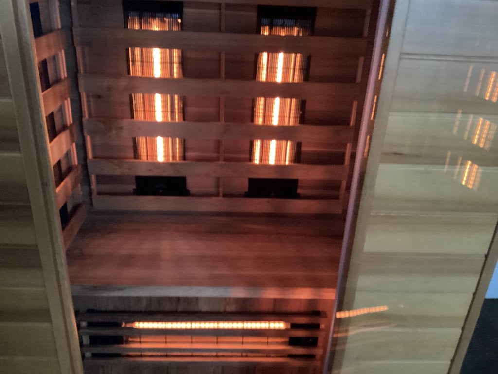 Infra rood sauna 2 pers bxdxh : 120x100x190 cm, Overige fittingen, Ophalen of Verzenden, Zo goed als nieuw, Glas