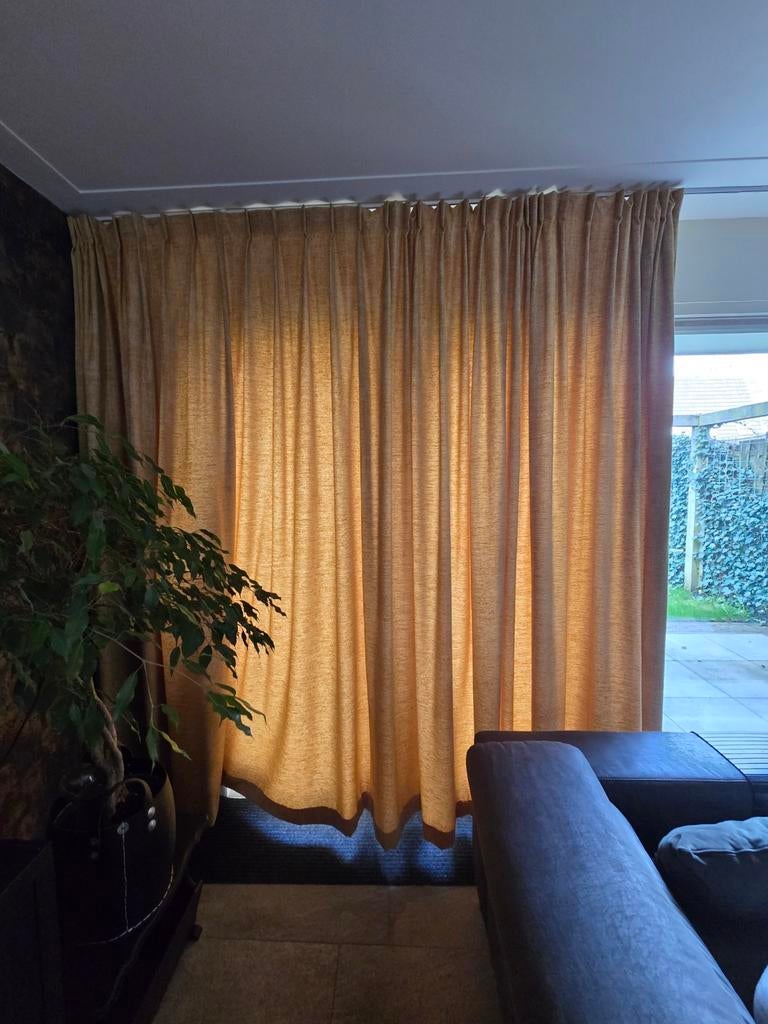 Gordijnen, 2 delen, voor 3 mei ophalen!, Huis en Inrichting, Ophalen, Gebruikt, 200 cm of meer, Beige