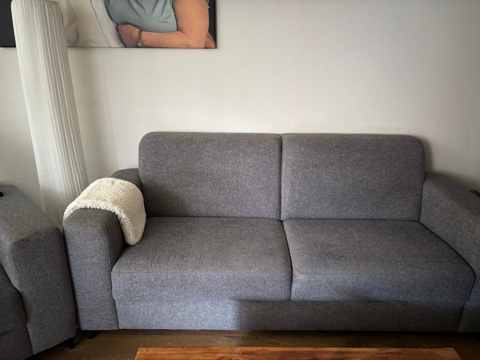 Comfortabele grijze 2 en 2,5 zitsbank, mooie grijze stof, Ophalen, Tweepersoons, 75 tot 100 cm, Zo goed als nieuw