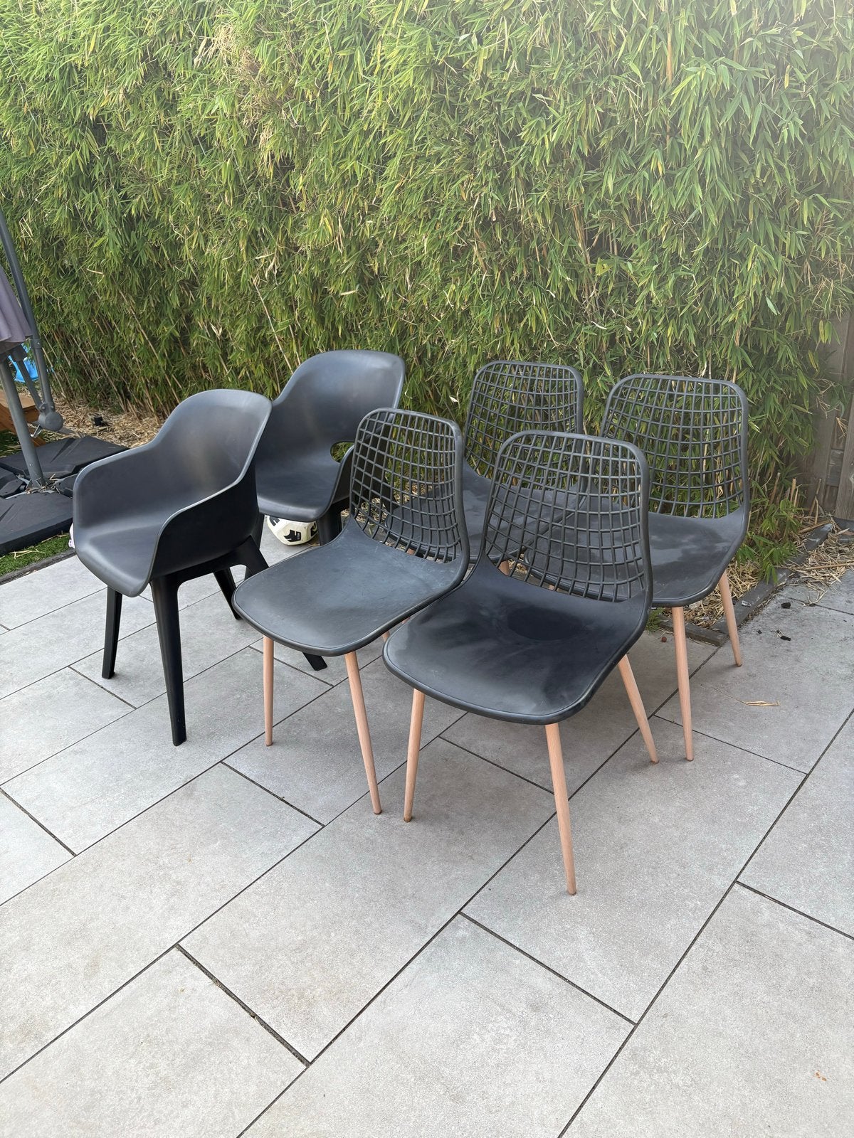 Gebruikte zwarte stoelen, diverse modellen, Huis en Inrichting, Stoelen, Ophalen, Kunststof, Gebruikt, Zwart