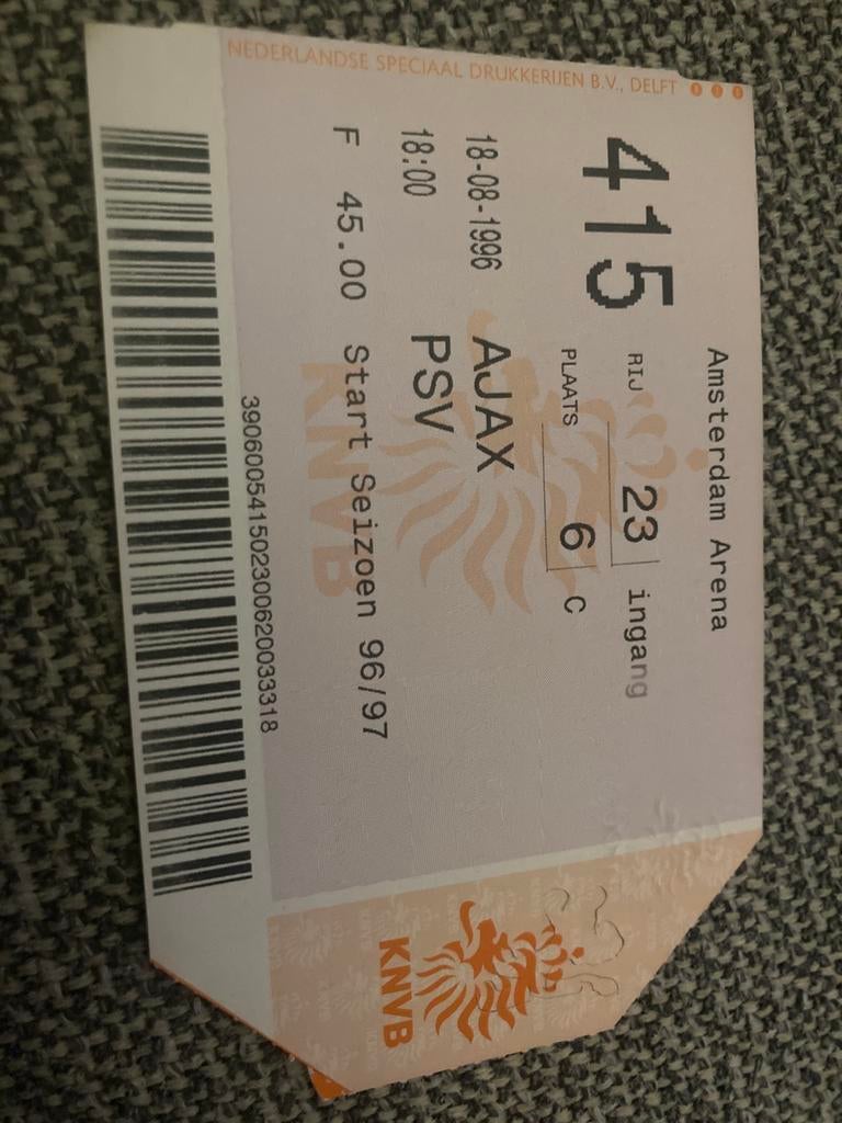TICKET AJAX-PSV 1996 SUPER CUP, Ophalen of Verzenden, Zo goed als nieuw, Ajax, Overige typen