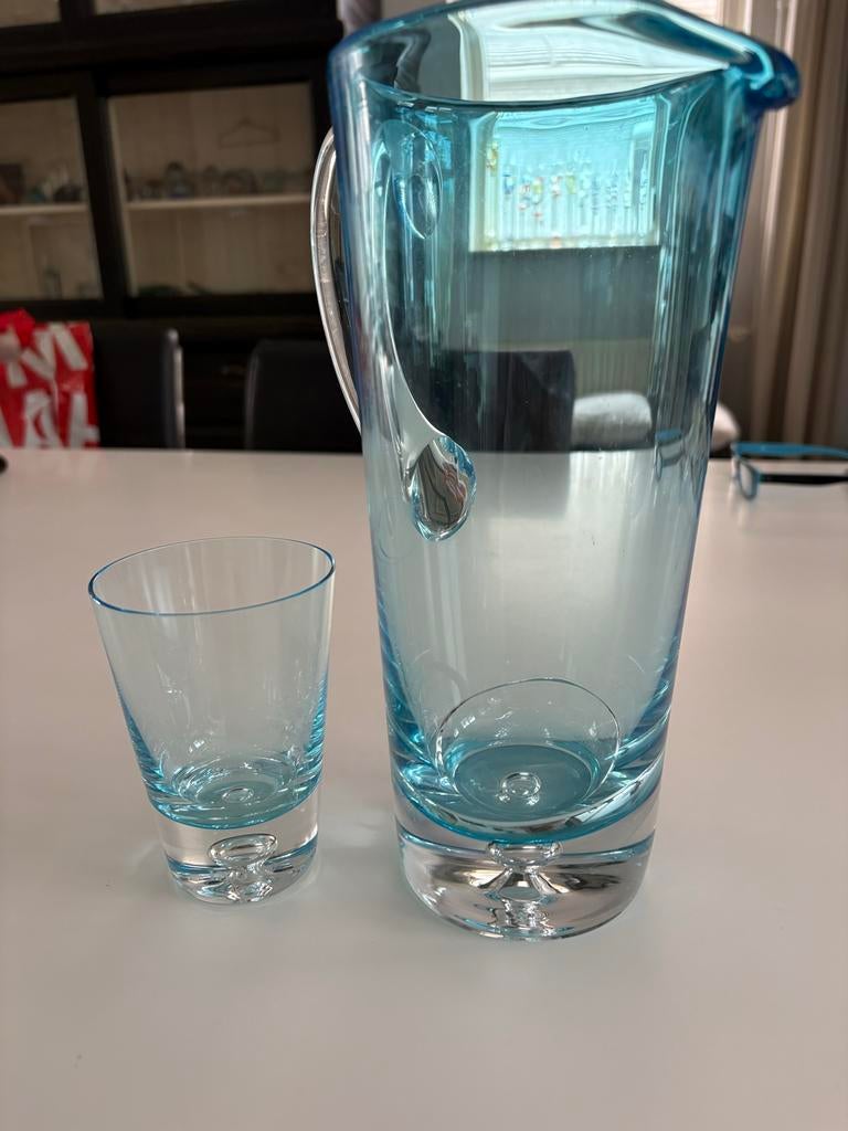 Glazen karaf krosno glas, blauw, voor ING, Ophalen of Verzenden