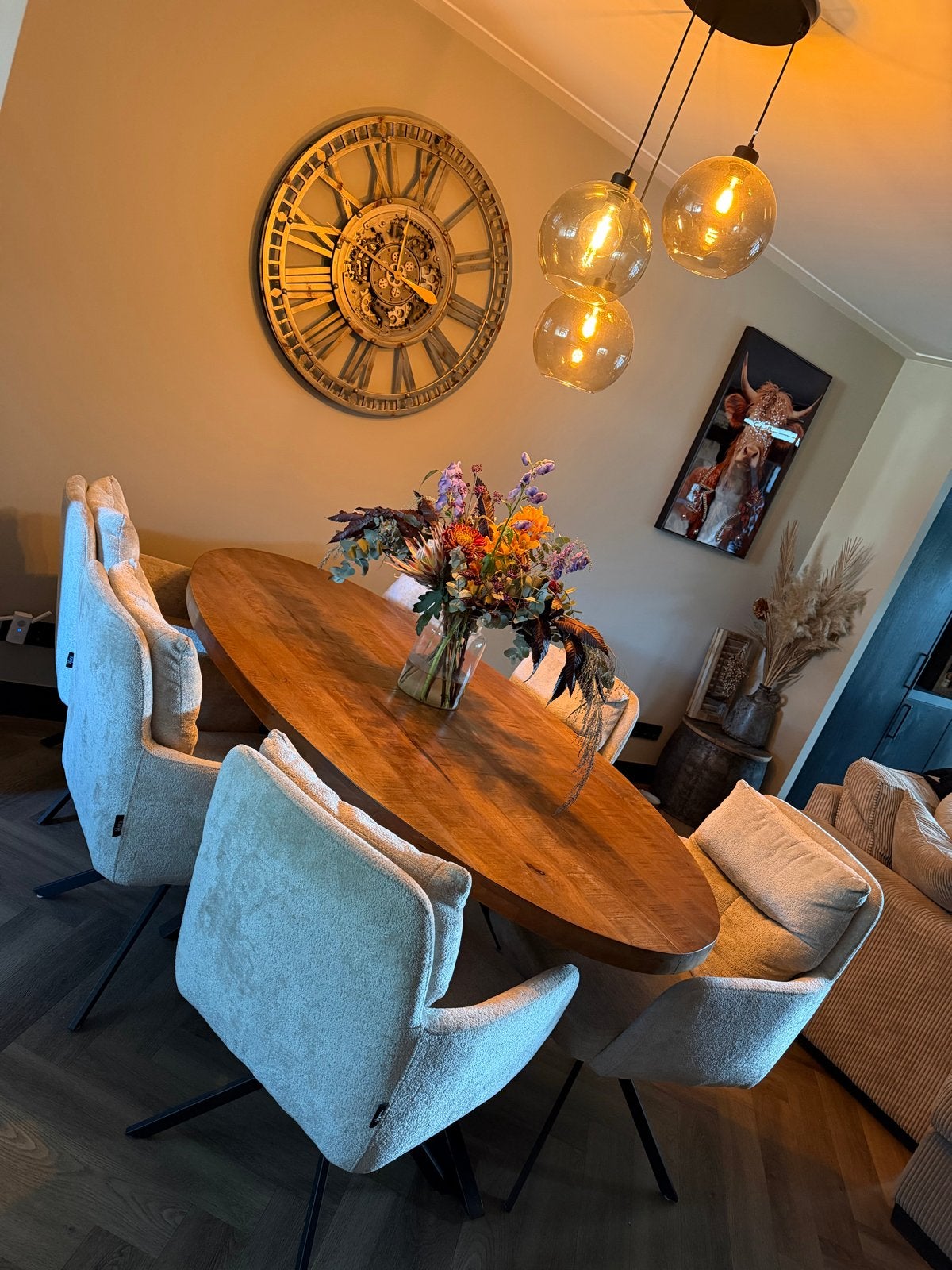 Mangohouten eettafel 200x100 met industriële poot, Ophalen, Gebruikt, 100 tot 150 cm, 150 tot 200 cm