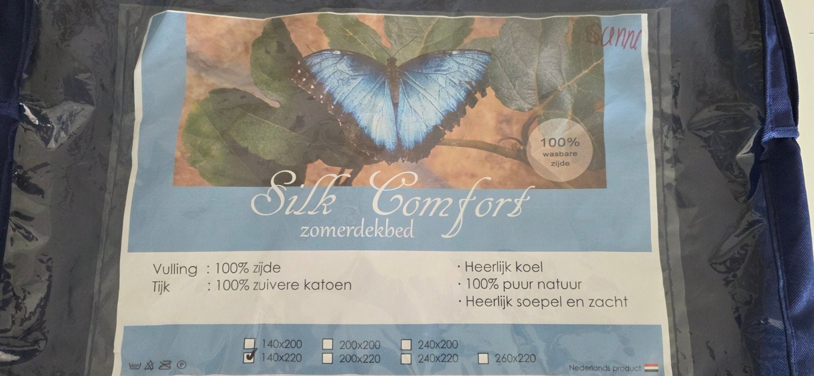 Zomerdekbed 140x220 met zijde-vulling, Eenpersoons, Wit, Ademend, Ophalen of Verzenden