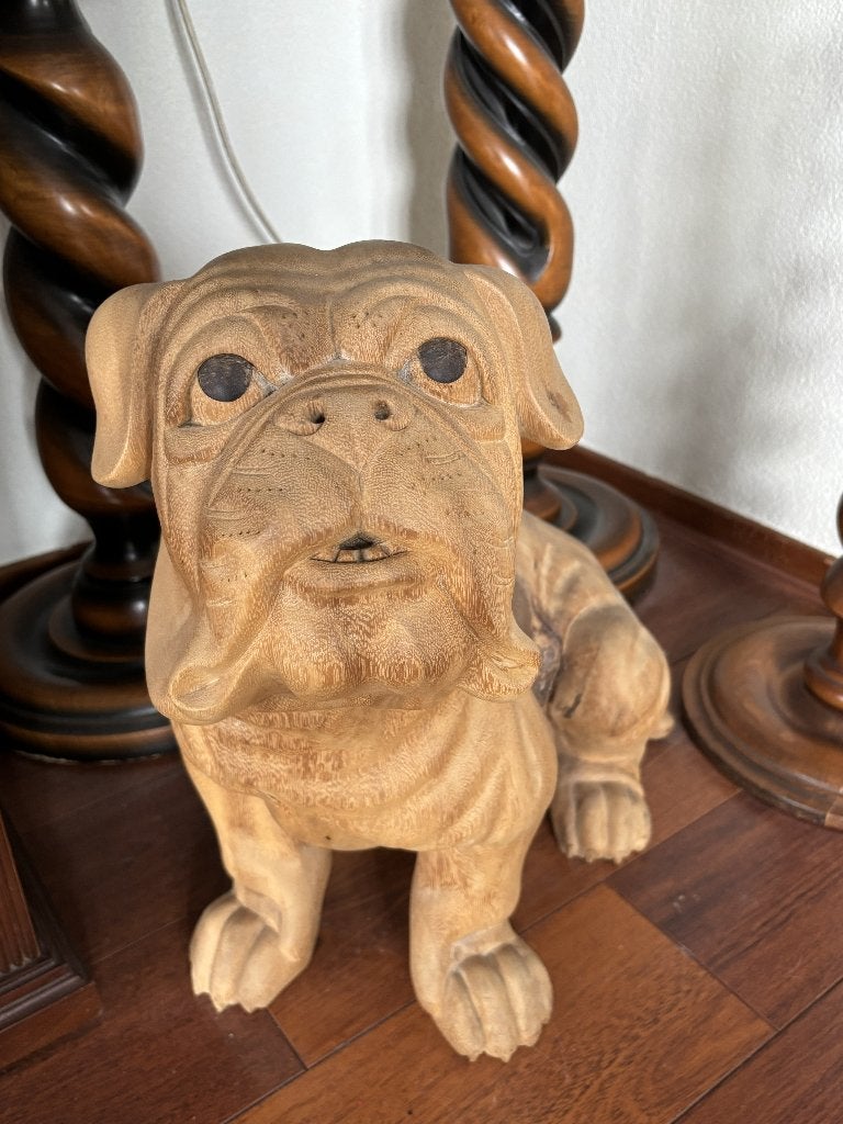 Houtsnijwerk Beeld Bulldog, Ophalen, 20 - 50 cm, Beeld, Hout