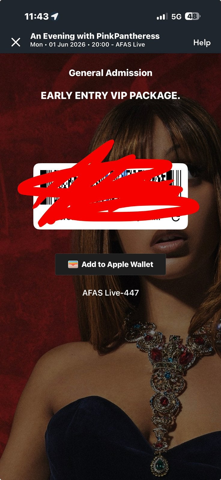 pink pantheress VIP ticket, Eén persoon