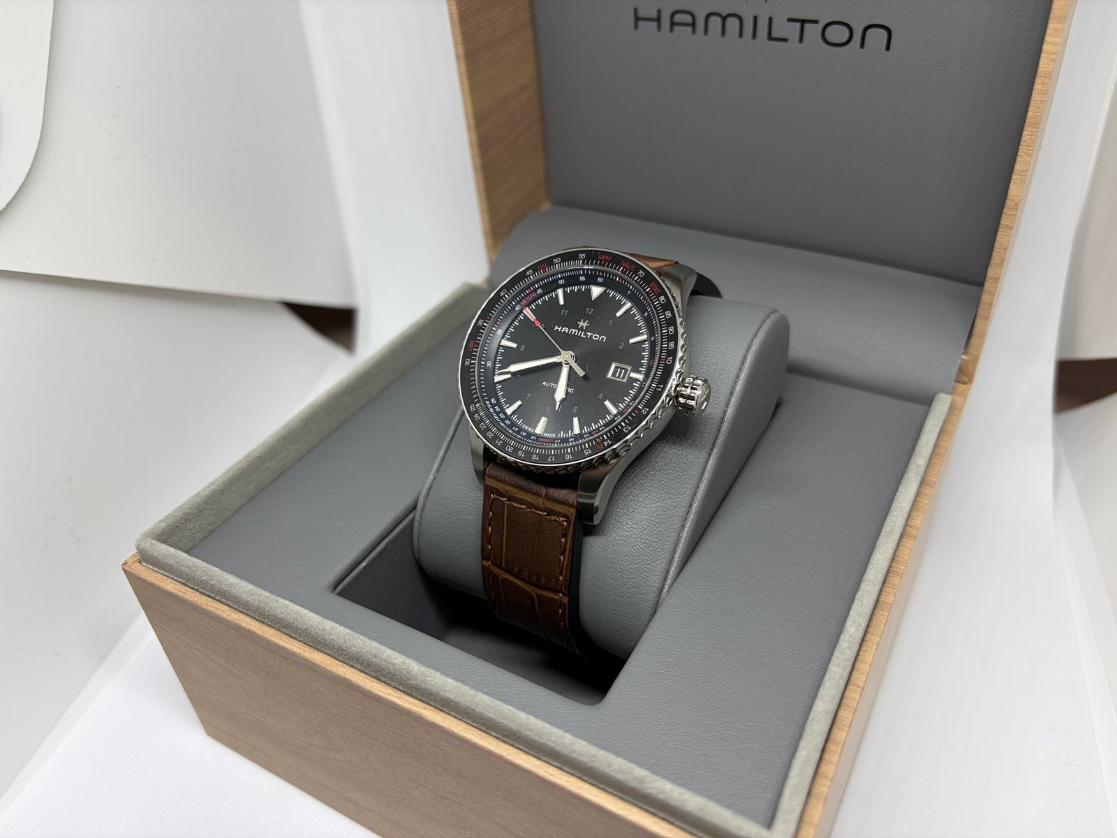 Hamilton Khaki Aviation Converter Auto horloge | Nieuwstaat, Overige merken, Leer, Staal, Polshorloge