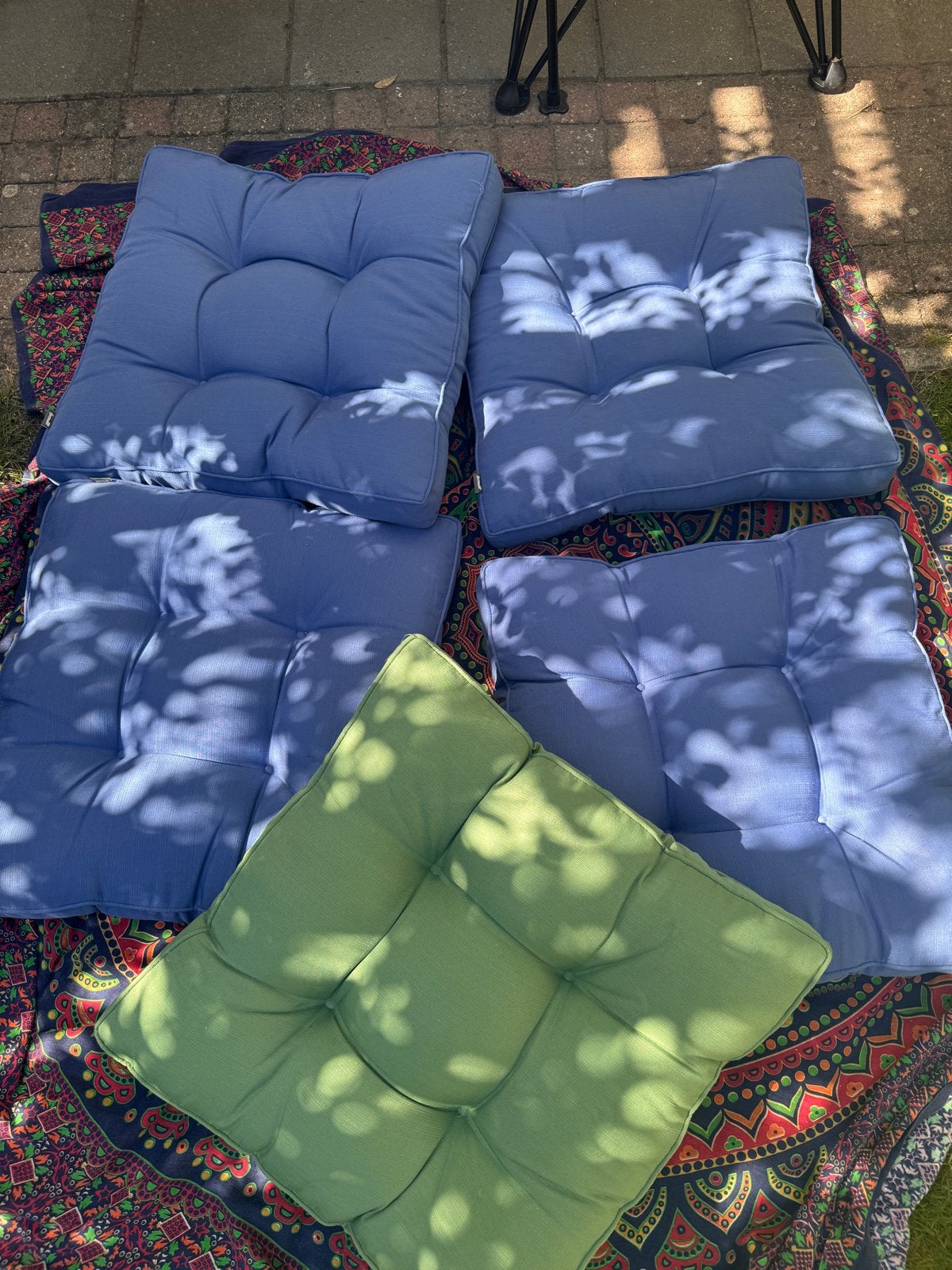 loungekussens - serie Florence- 4x blauw, 1x groen, Huis en Inrichting, Ophalen, Overige merken, Blauw, Vierkant