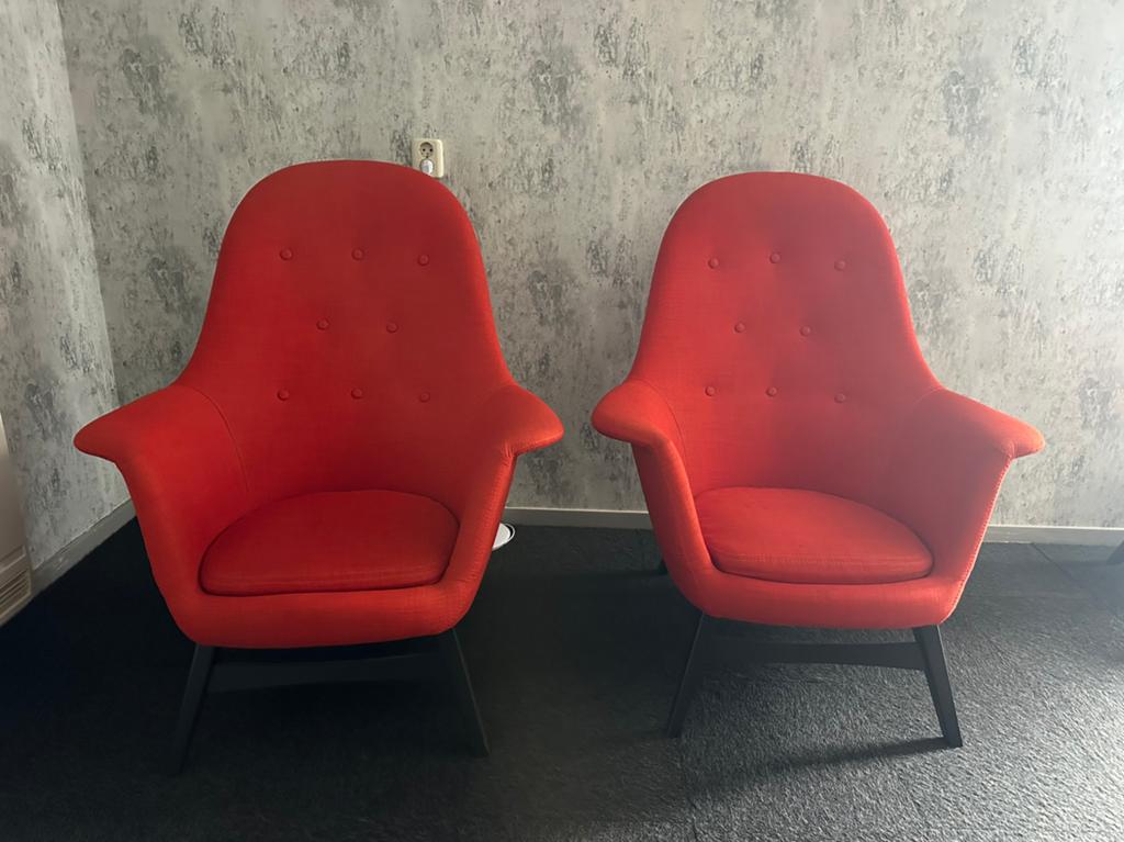 Twee rode fauteuils van IKEA, Huis en Inrichting, Fauteuils, Ophalen, Gebruikt, 75 tot 100 cm, Stof