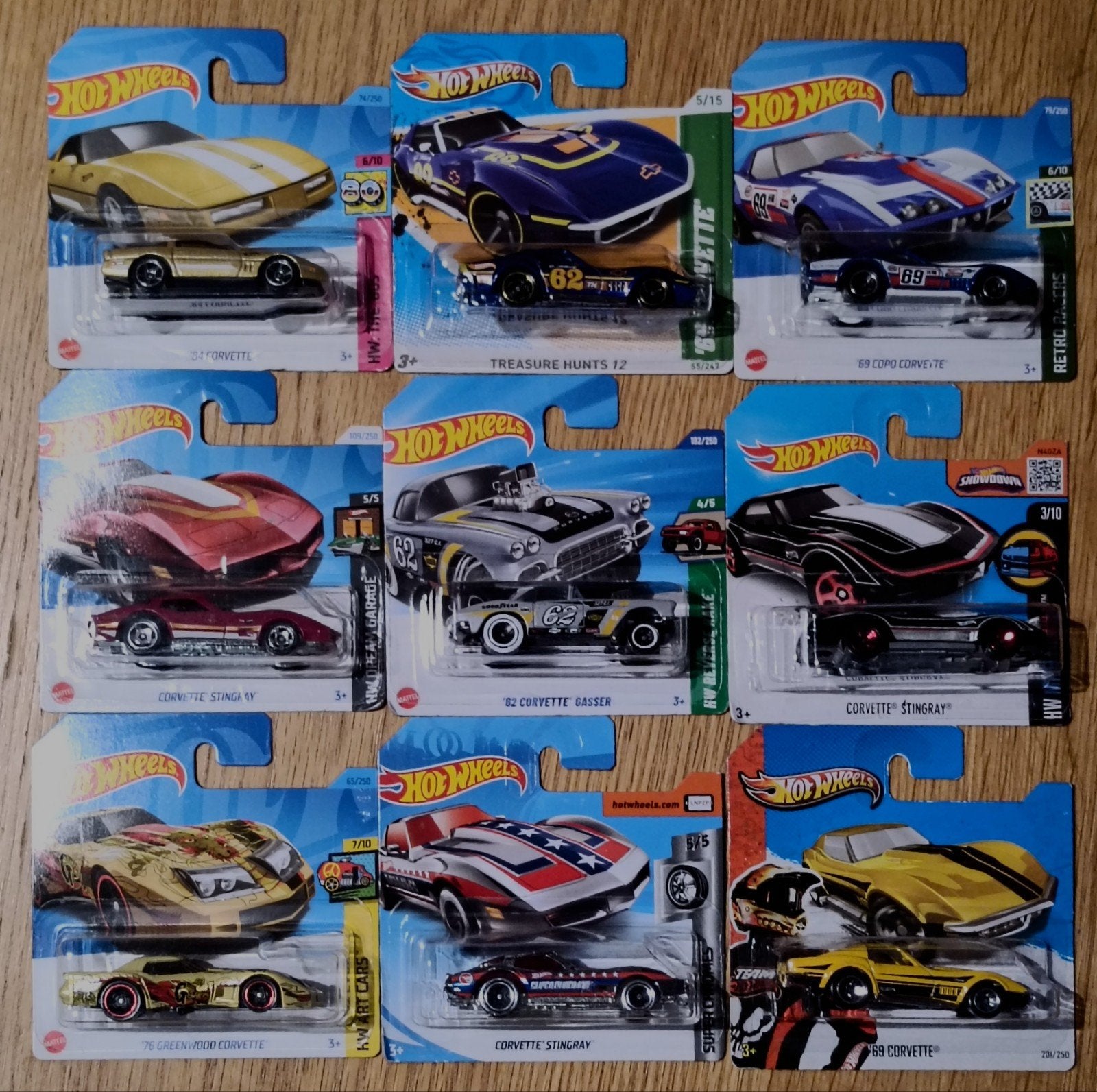 Hot Wheels Corvettes op kaart x 9, Ophalen of Verzenden