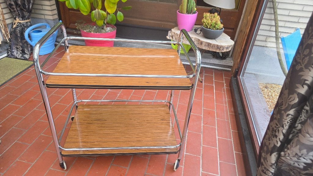 Vintage serveerwagen, Huis en Inrichting, Ophalen, Minder dan 55 cm, Gebruikt, Metaal of Aluminium