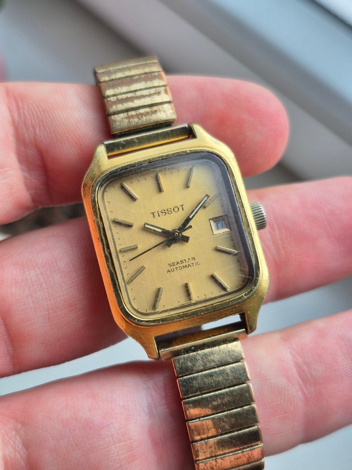 Tissot Seastar Automaat Vintage Date Swiss Made Verguld, Gebruikt, Tissot, IOS, Ophalen of Verzenden
