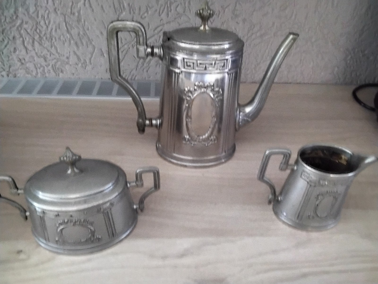 Antiek verzilverd theeservies - 3-delig, Ophalen, Zilver