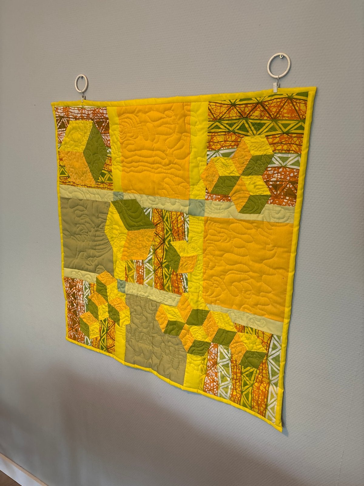 Handgemaakte Patchwork Quilt - Geel/Groen/Oranje, Ophalen of Verzenden, Zo goed als nieuw, Meerkleurig, Textiel