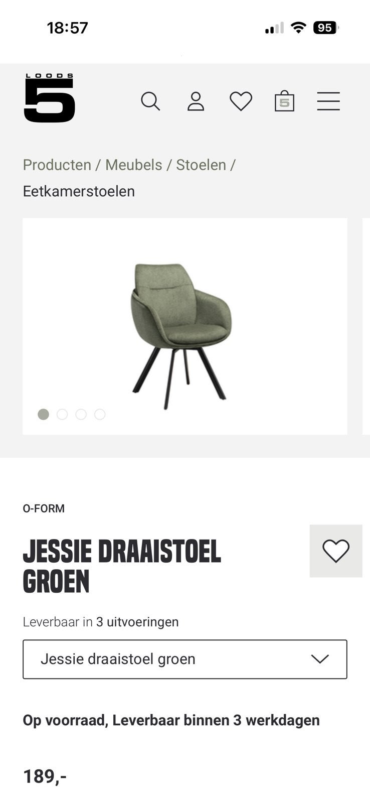 Jessie draaistoel groen  Loods 5, Ophalen, Overige kleuren, Nieuw, Vier