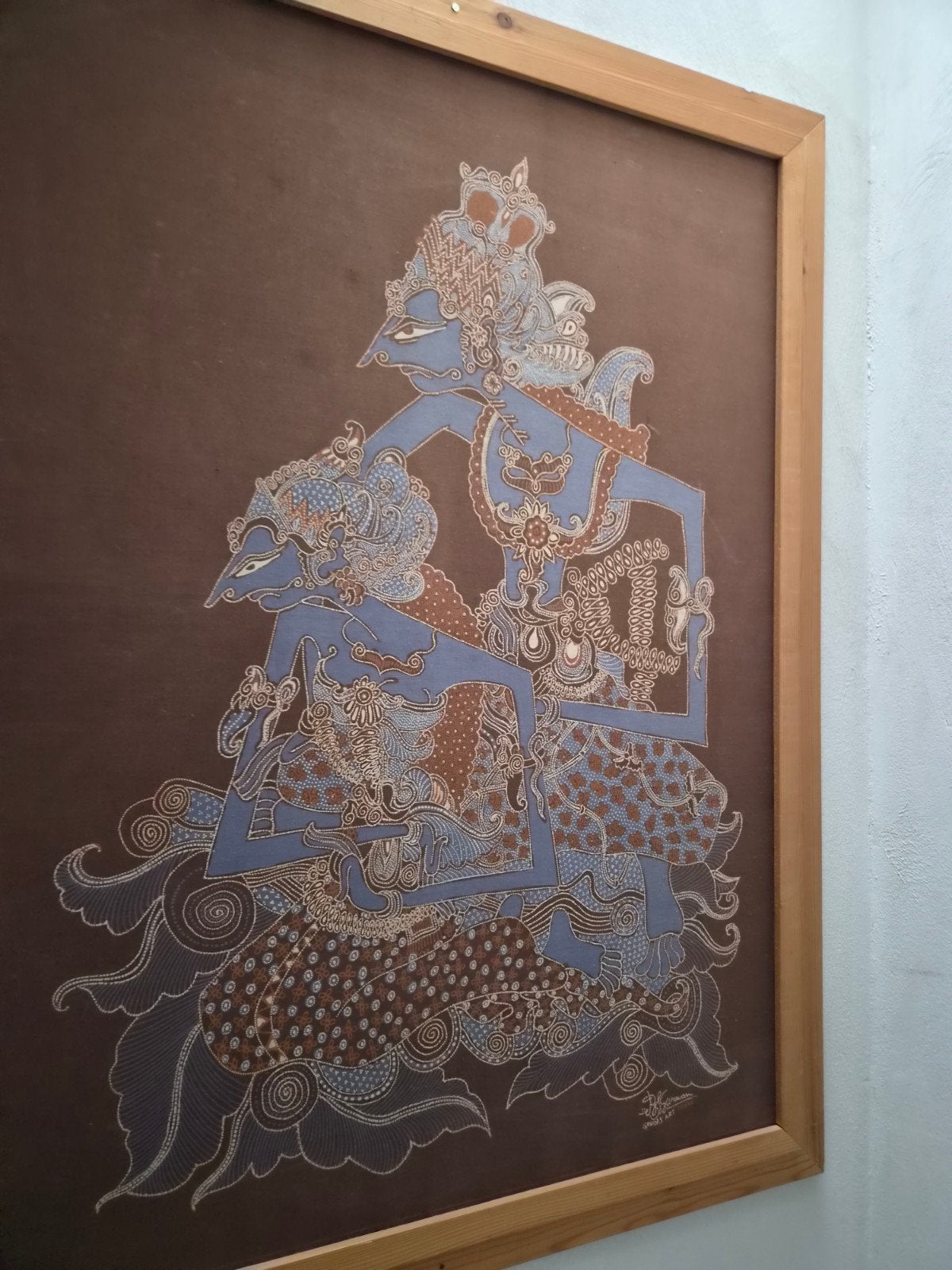 Ingelijste Batik Kunst: Wayang Kulit Figuren, Wanddecoratie, Textiel, Ophalen of Verzenden, Indonesië