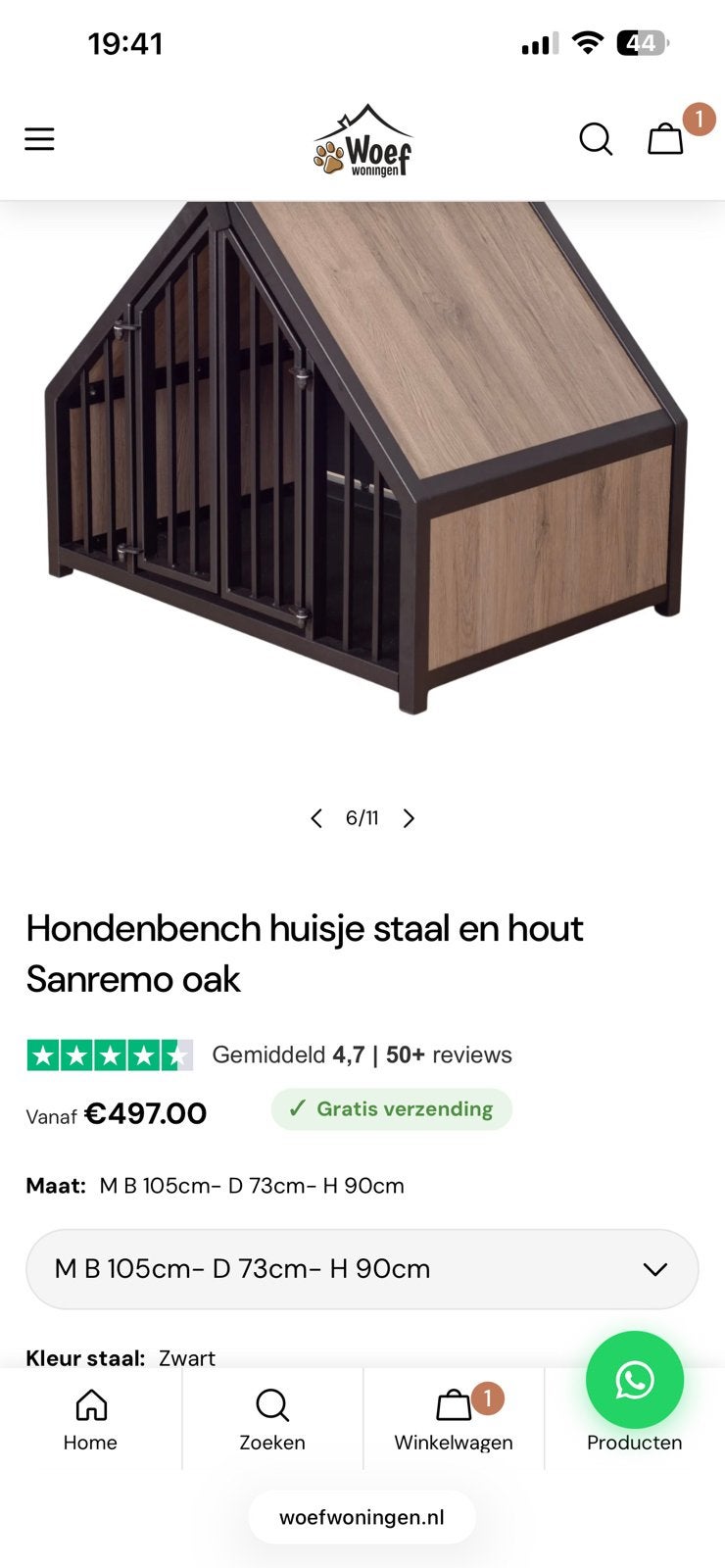 Woef hondenbench huisje staal en hout zgan, Ophalen, 65 tot 100 cm, Hondenhok, Zo goed als nieuw