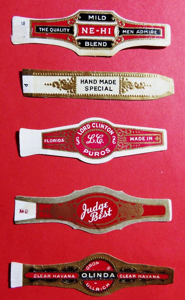 US USA 5x Amerikaanse bandjes, Verzenden, Gebruikt, Sigarenbandjes