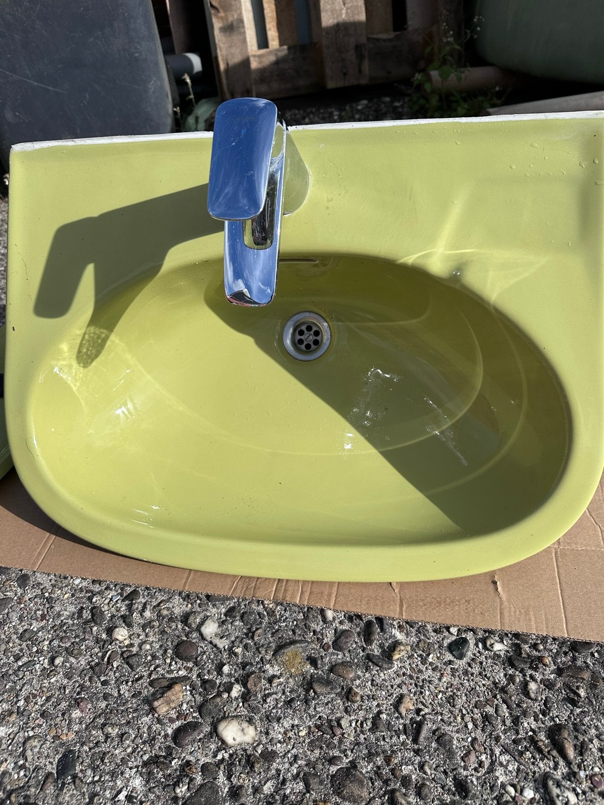 Grohe kraan met appelgroene wasbak en planchet, Doe-het-zelf en Verbouw, Ophalen, Gebruikt, Chroom, Wastafel