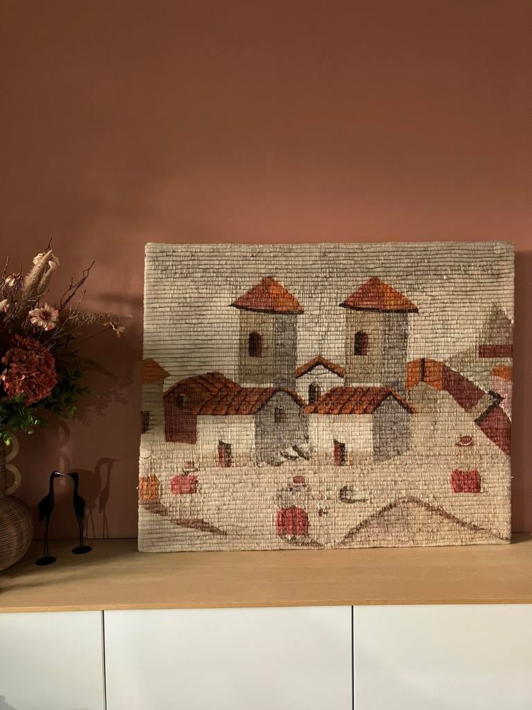 Vintage periaans kunst handwerk geweven wandkleed wol, Ophalen of Verzenden, Zo goed als nieuw, Schilderij, Minder dan 50 cm