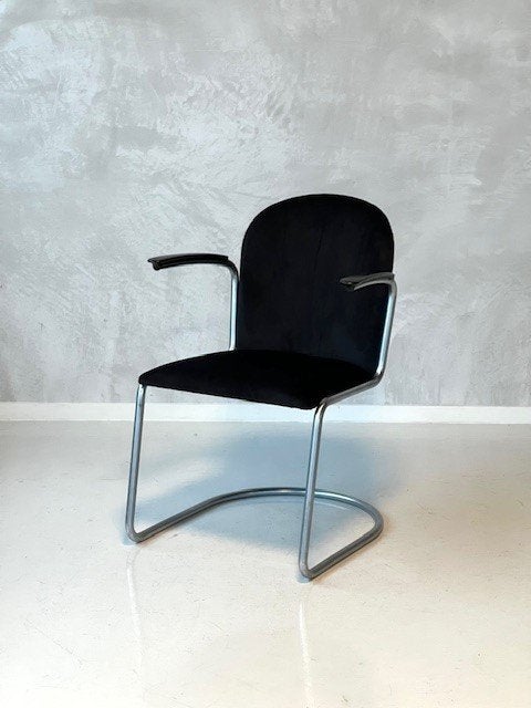 Gispen 413 eetkamerstoel vintage eettafelstoel zwart ribstof, Gebruikt, ., Zwart, Overige materialen