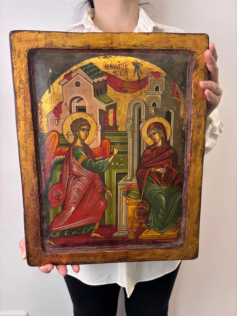 Orthodox icoon ‘De Aankondiging aan Maria’ (Evangelismos), Antiek en Kunst, Ophalen of Verzenden