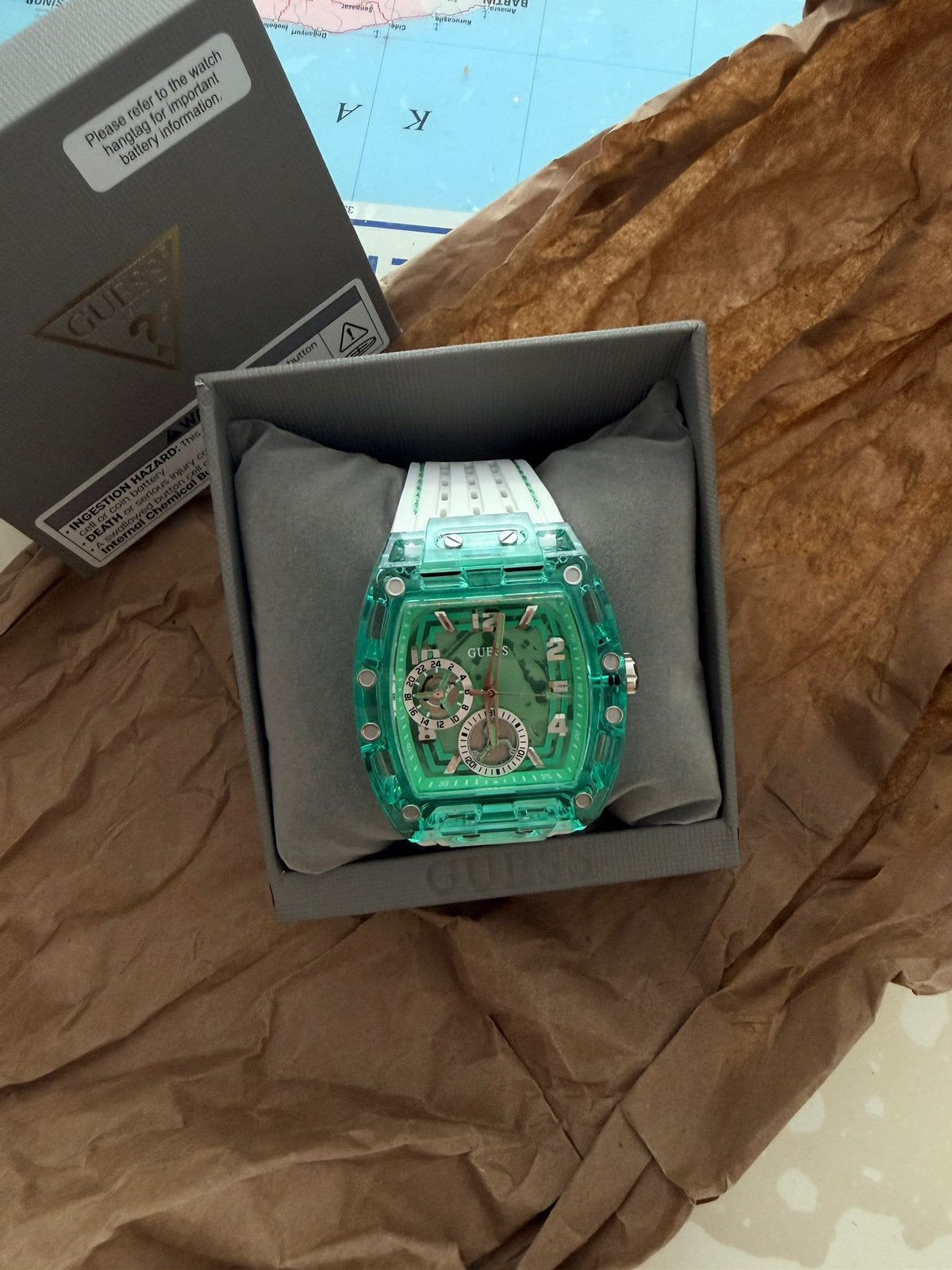 Nieuw GUESS Heren Horloge (Groen/Wit) - Ongedragen, Overige merken, Kunststof, Polshorloge, Nieuw