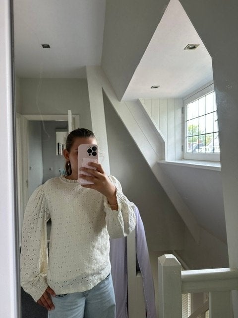Mooie crème/wit kanten blouse, Ophalen of Verzenden, Zo goed als nieuw, Maat 36 (S), Wit