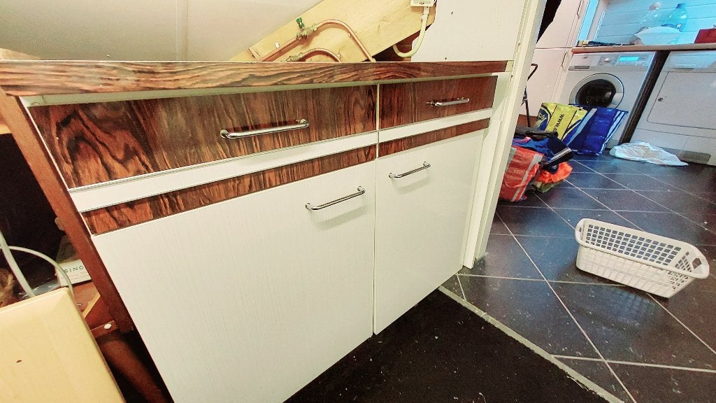 kast kastje jaren 70 keuken badkamer woonkamer, Huis en Inrichting, Ophalen, 100 tot 150 cm, Met lade(s), Zo goed als nieuw