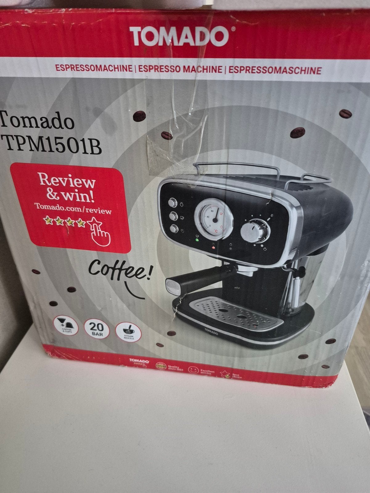 Tomado TPM1501B Espressomachine - Zo goed als nieuw, Stoompijpje, Espresso apparaat, Gemalen koffie, Ophalen of Verzenden