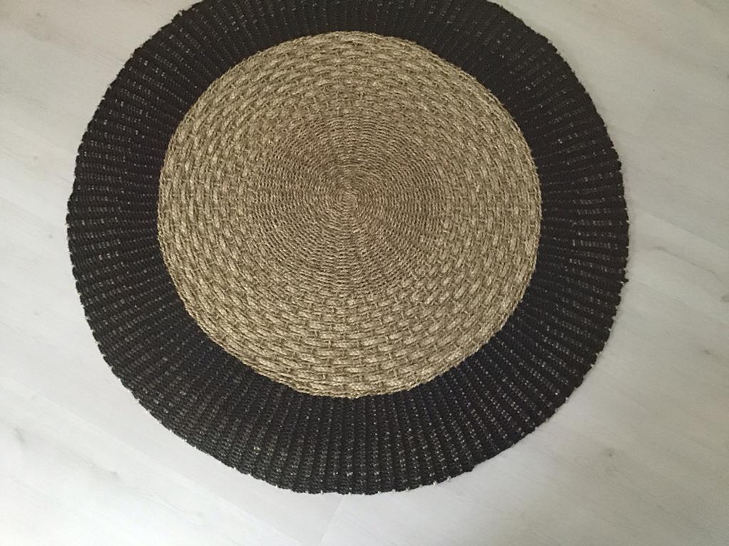 Rond vloerkleed jute en zeegras, zwart en naturel.  Rond 150, Huis en Inrichting, Stoffering | Tapijten en Kleden, Ophalen, 100 tot 150 cm