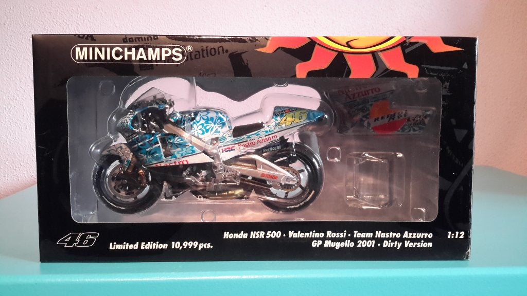 Minichamps Rossi NSR-500cc Team Nastro Azzurro Honda 1:12, Ophalen, Zo goed als nieuw, 1:9 t/m 1:12, Motor