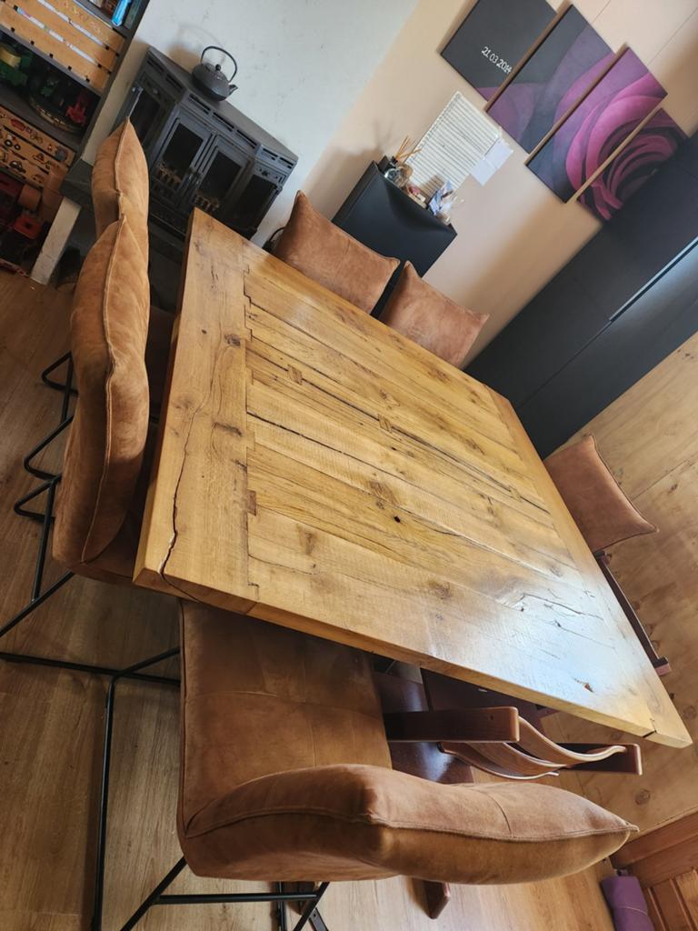 Super mooie massief eiken tafel 160x160 cm, Ophalen, 150 tot 200 cm, Vierkant, Vijf personen of meer