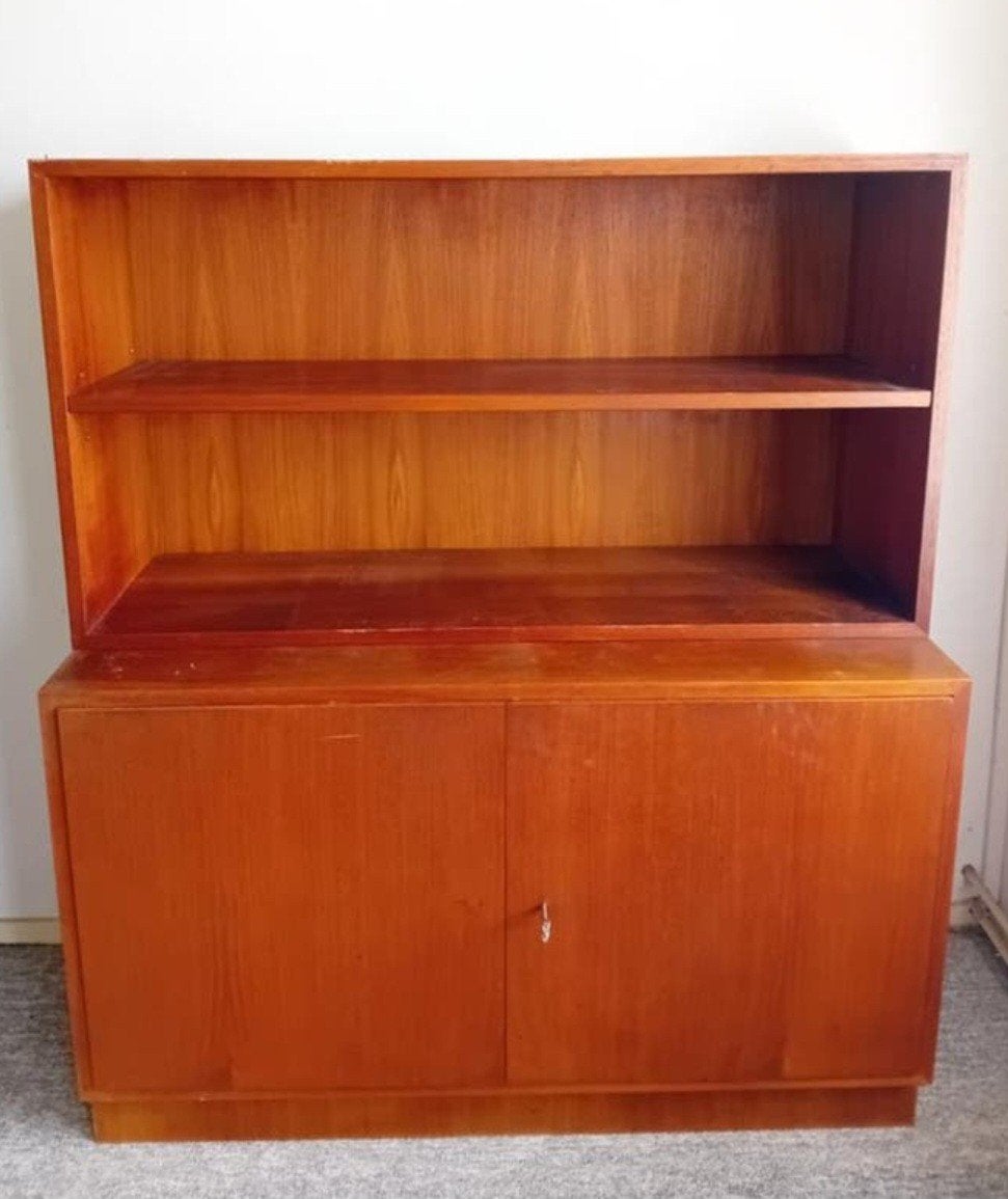 Vintage Teakhouten Boekenkast met Opbergruimte, Ophalen, Vintage, Mid-century modern, 100 tot 150 cm, Teakhout