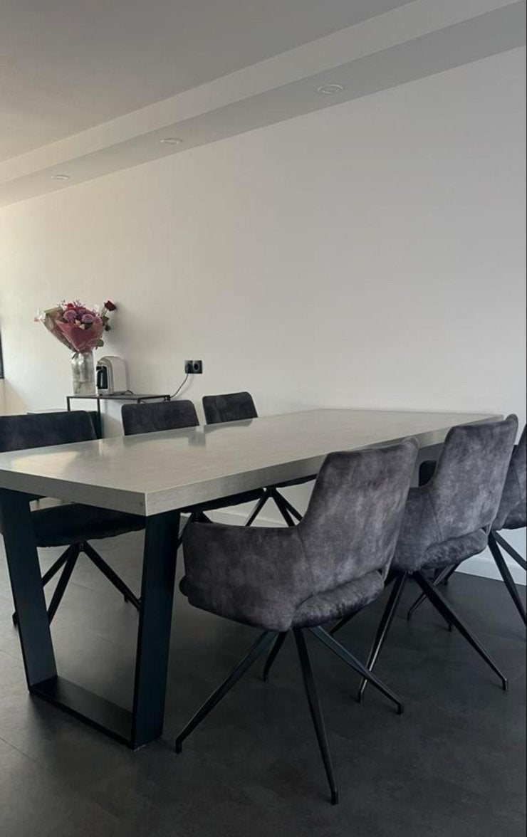 Stijlvolle eettafel met marmer look blad - 200x100x76 cm, Ophalen, Gebruikt, 100 tot 150 cm, 200 cm of meer