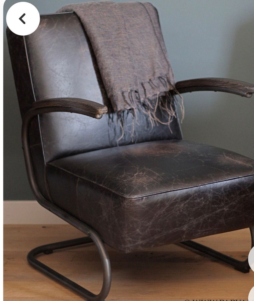 vintage lederen fauteuil, Ophalen, Zo goed als nieuw, 75 tot 100 cm, 50 tot 75 cm