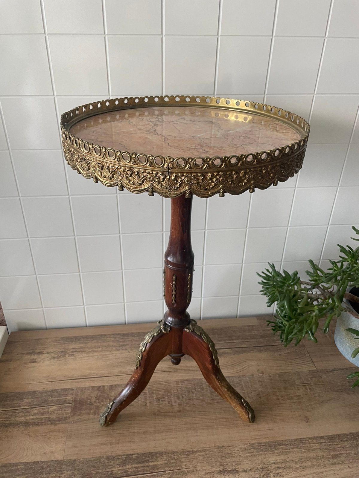 Franse Antieke Wijntafel / Guéridon Marmer & Brons jaren '20, Antiek en Kunst, Antiek | Meubels | Tafels, Ophalen