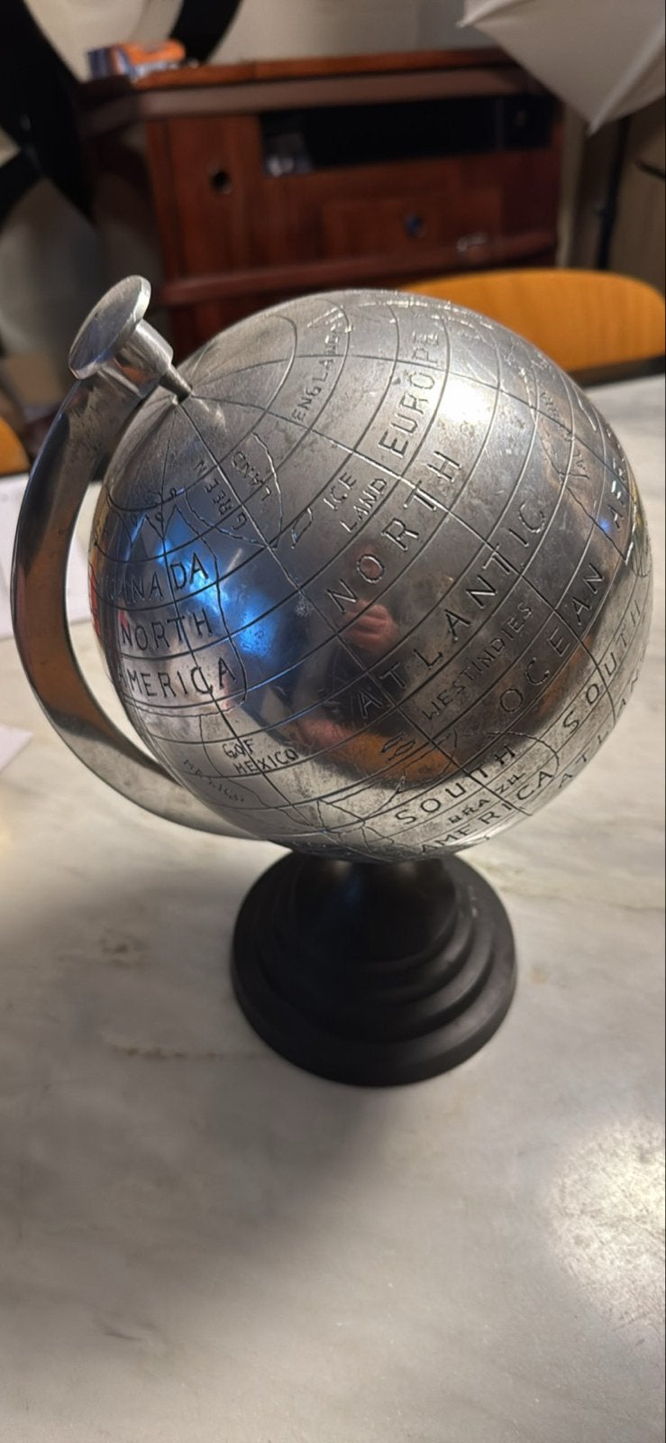 Vintage metalen wereldbol decoratie, Ophalen of Verzenden