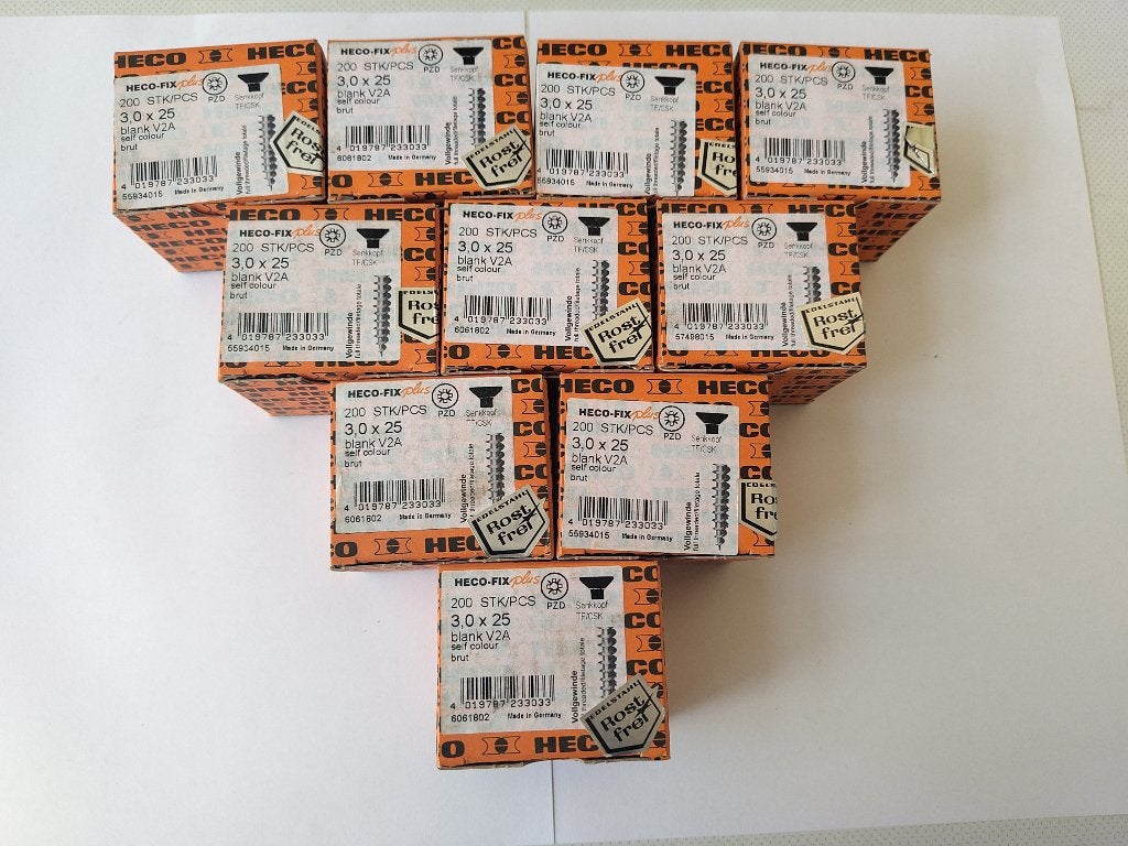 Schroeven HECO RVS 3,0x25mm (PZD-1) RVS 10x doos 200 stuks, Schroeven, Nieuw, Ophalen of Verzenden, Minder dan 50 mm