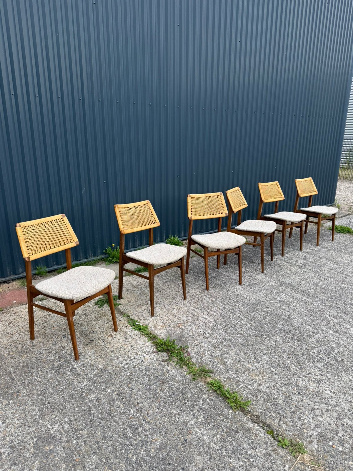 6 x vintage stoel met webbing eetkamerstoelen, Ophalen, F, Gebruikt, C