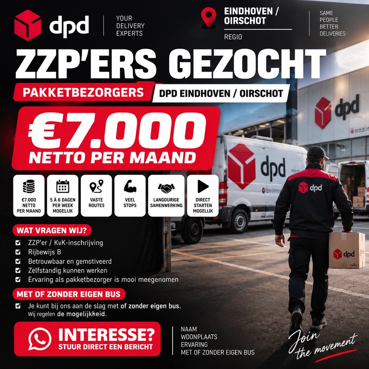 ZZP’ERS GEZOCHT – DPD EINDHOVEN / OIRSCHOT