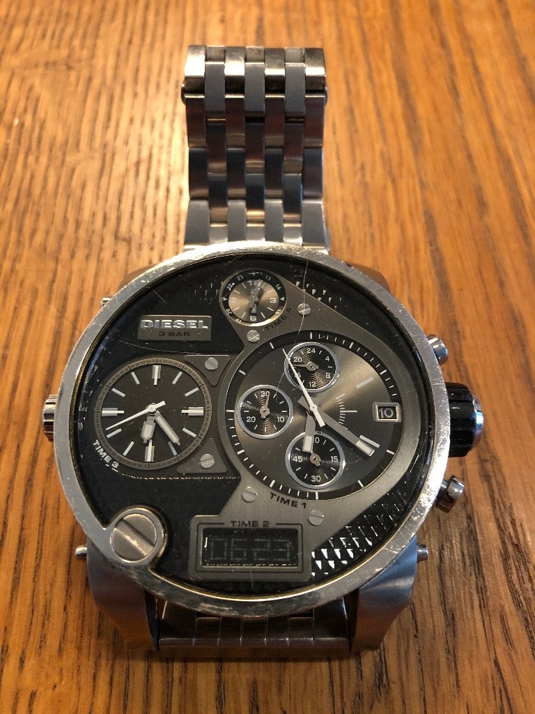 Blikvanger! Diesel Mr. Daddy DZ7221 Oversized Watch (XL), Staal, Gebruikt, Polshorloge, Ophalen