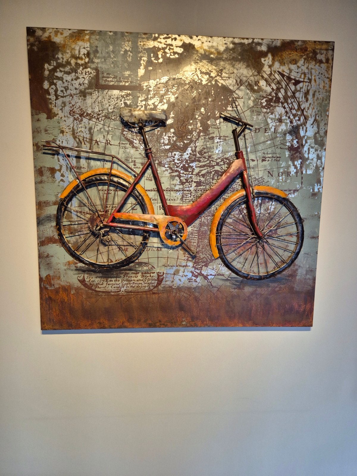Uniek metalen schilderij met fiets | 80x80 cm, Ophalen, Oorspronkelijke maker, Overige typen, Zo goed als nieuw