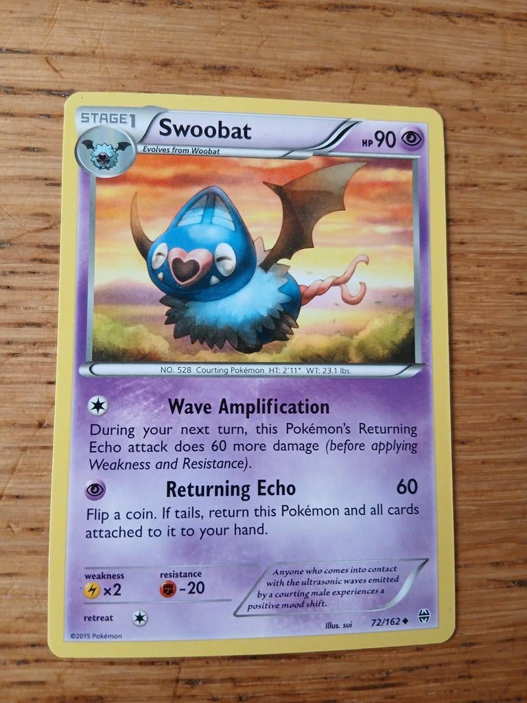 Pokémon Kaart: Swoobat (72/162) - XY BreakPoint, Ophalen of Verzenden, Gebruikt, Losse kaart