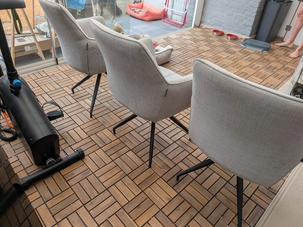 Mooie grijze eetkamerstoelen te koop, Ophalen, Gebruikt, Drie, Metaal