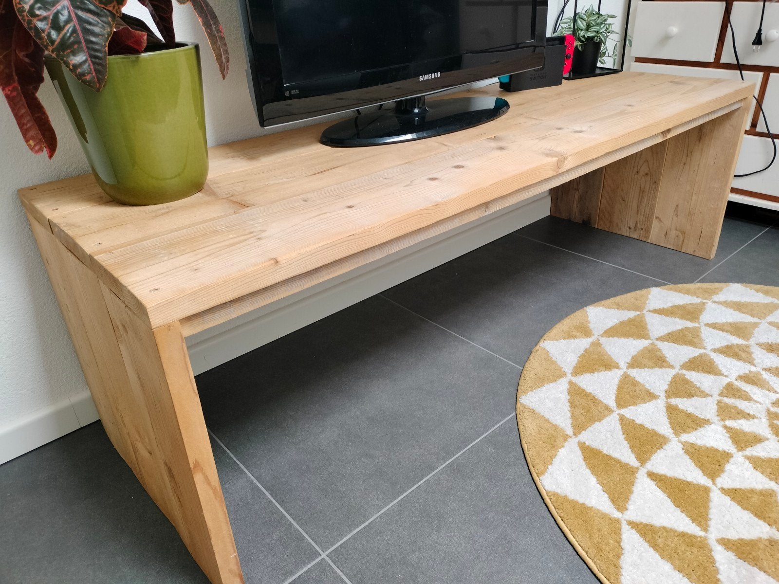 Steigerhouten tafel/bankje, Ophalen, 50 tot 75 cm, 50 tot 100 cm, Zo goed als nieuw