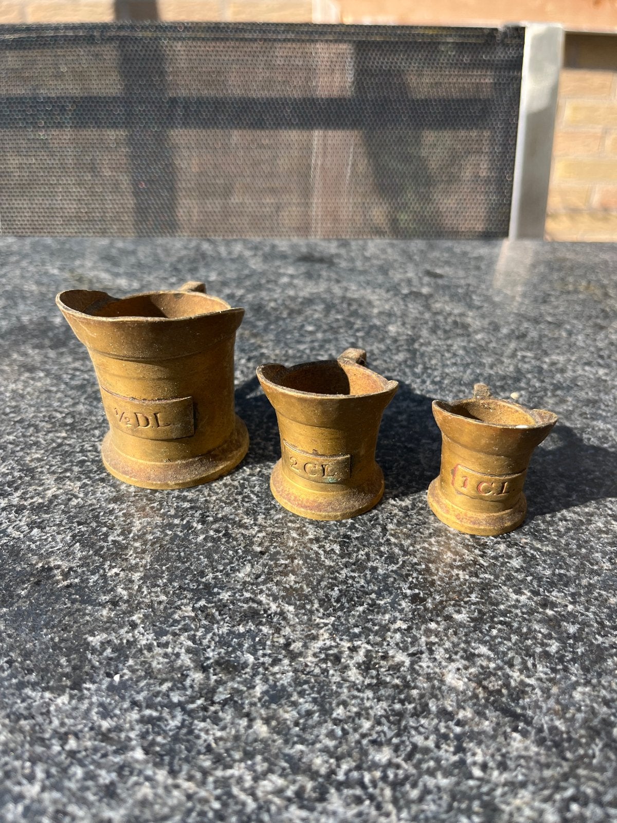 Set van 3 antieke messing maatbekers (1, 2, 4 cl), Ophalen of Verzenden